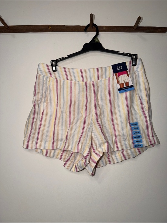 GAP Pants - GAP High-Waist Striped Shorts in Cream with Pink & Yellow